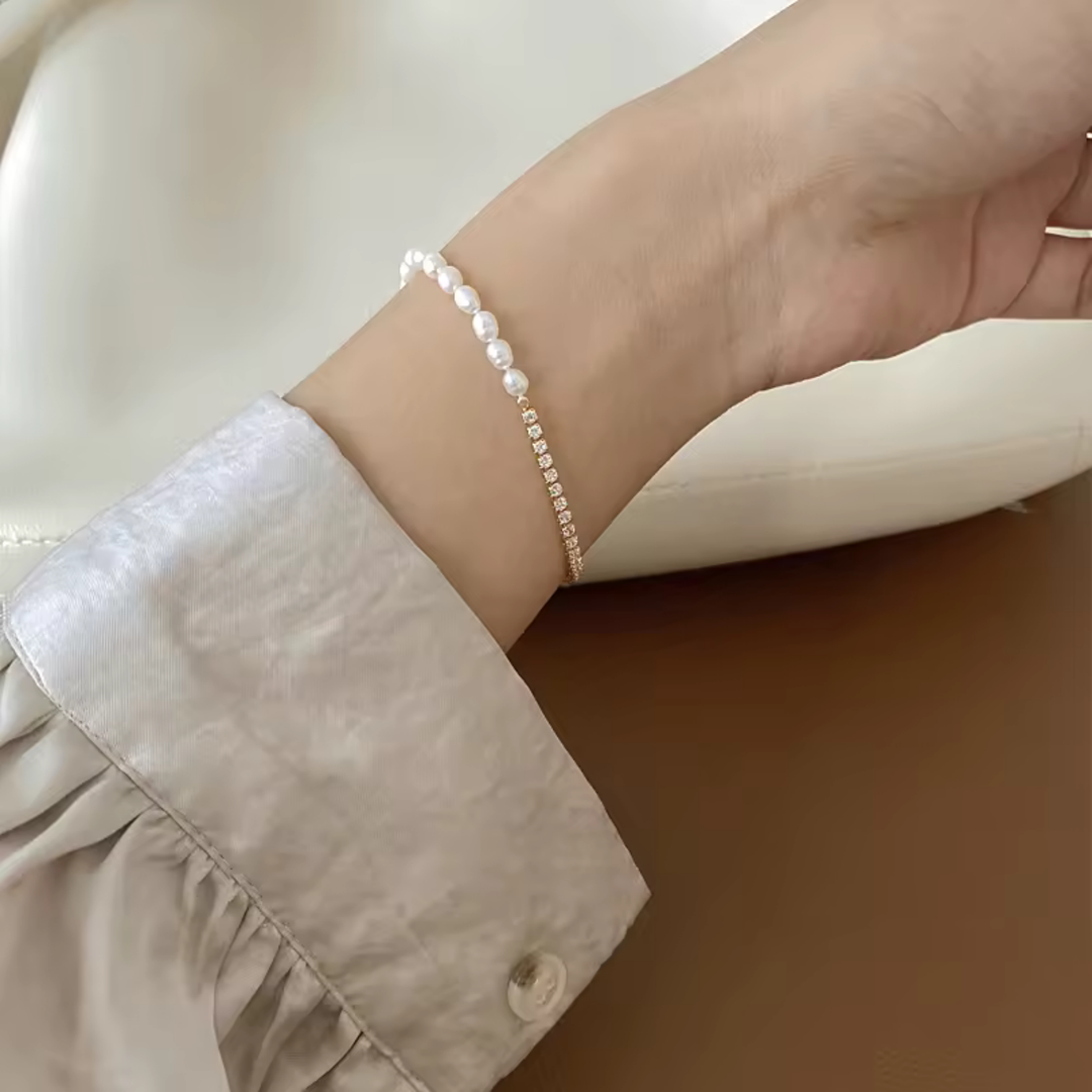 Beaded Freshwater Pearl Tennis Chain Bracelet