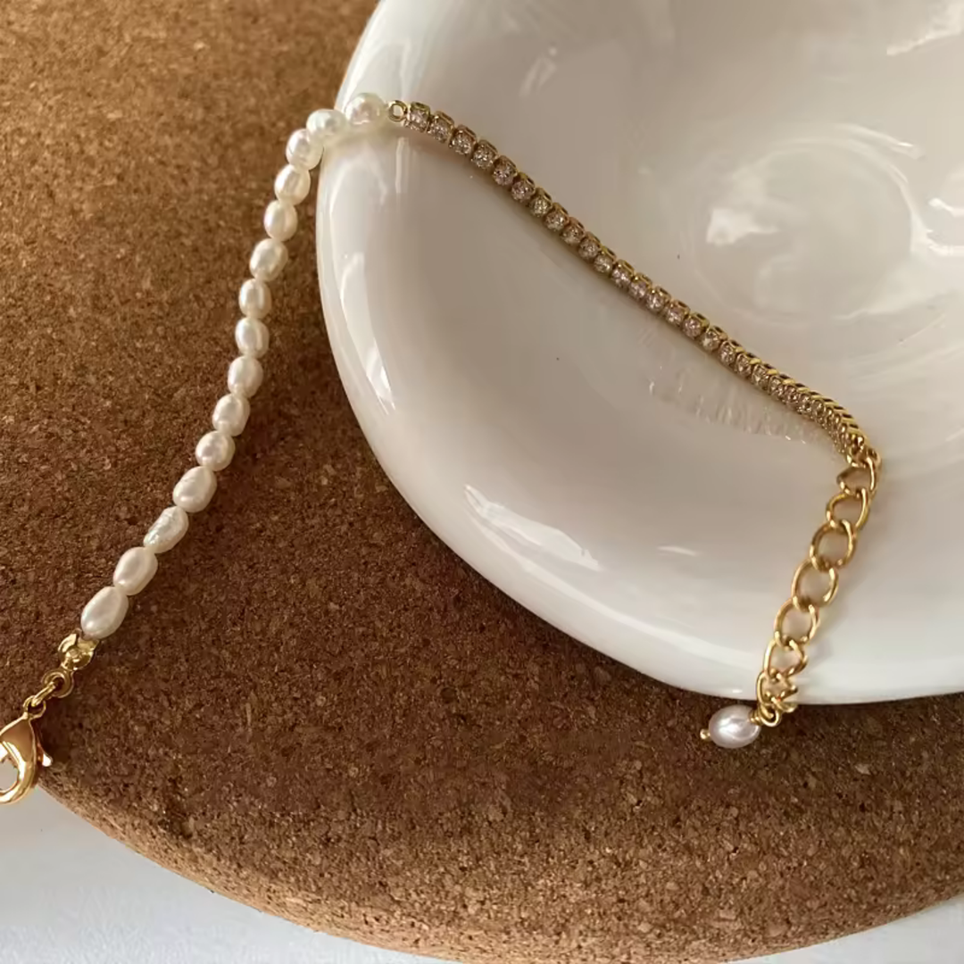 Beaded Freshwater Pearl Tennis Chain Bracelet