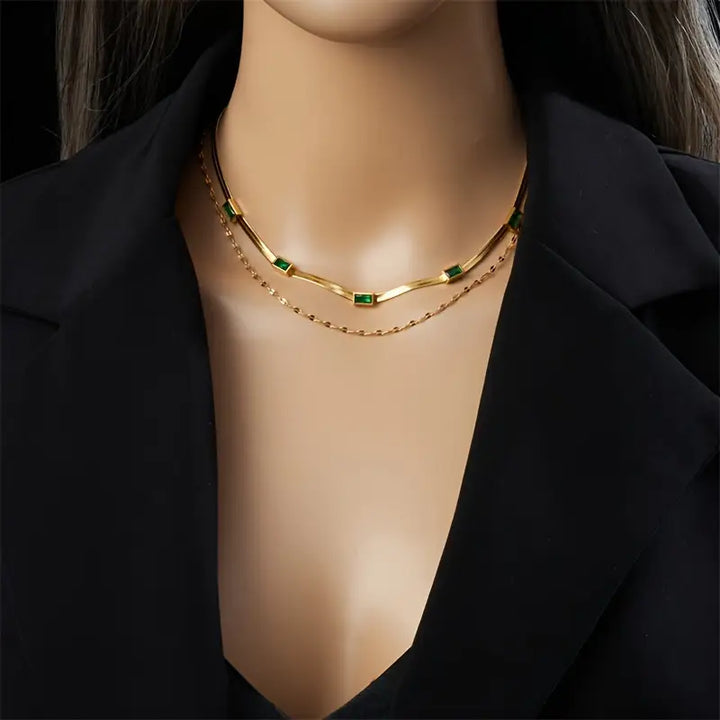 Sorella Gem Double-Layer Retro Gold Necklace